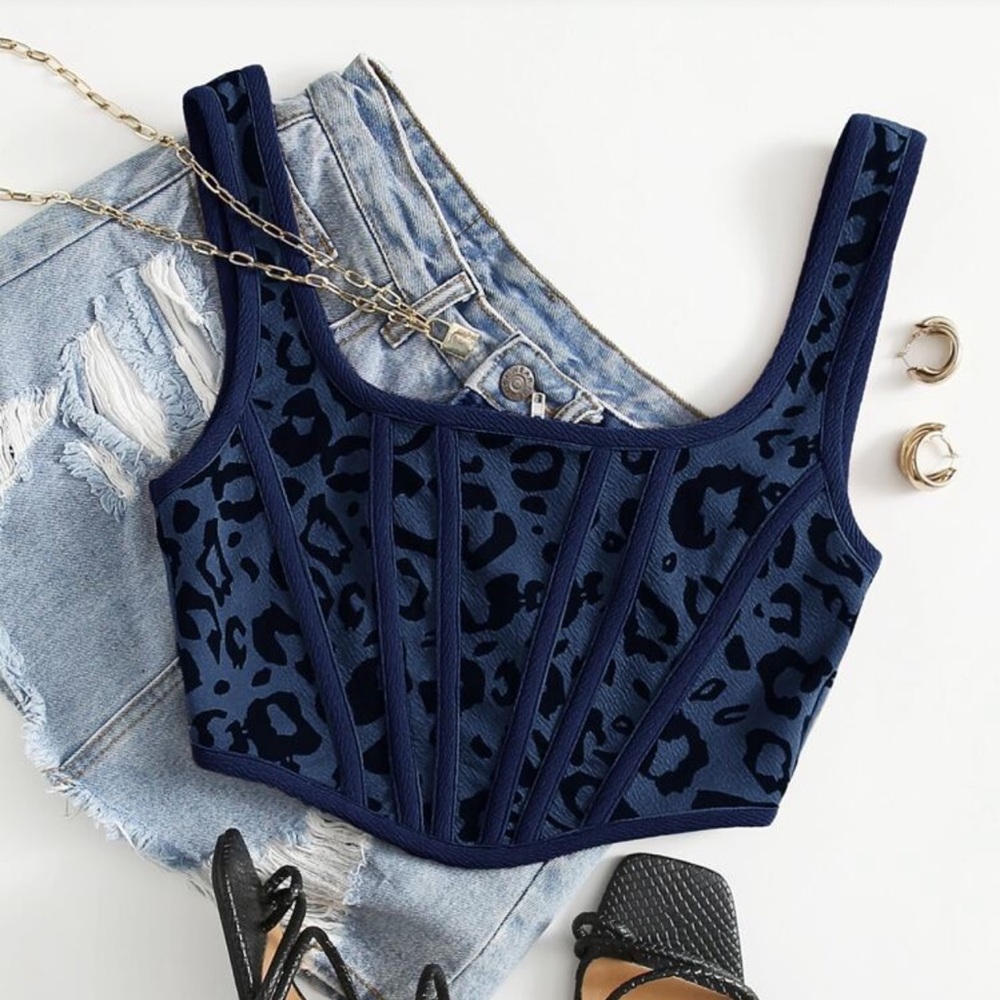 Navy Leopard Print Women's Top